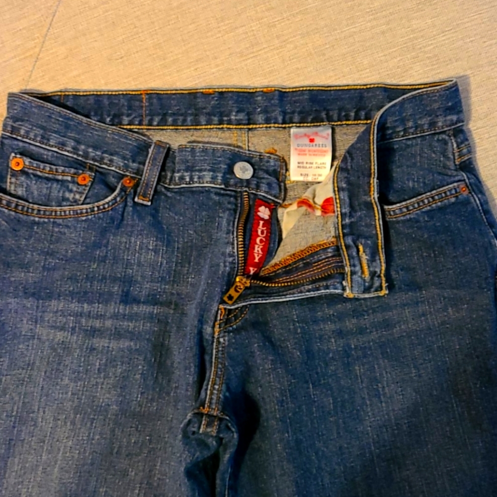 Women's Lucky Brand Mid Rise Flare Dungarees Jeans 10/30